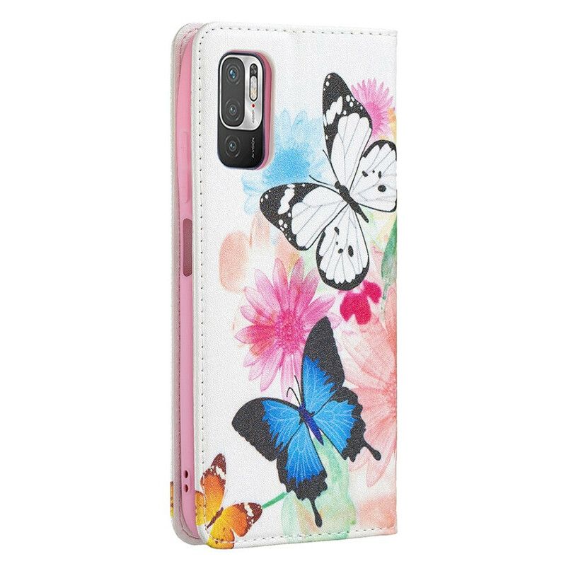 Cover Xiaomi Redmi Note 10 5G / Poco M3 Pro 5G Flip Cover Farverige Sommerfugle