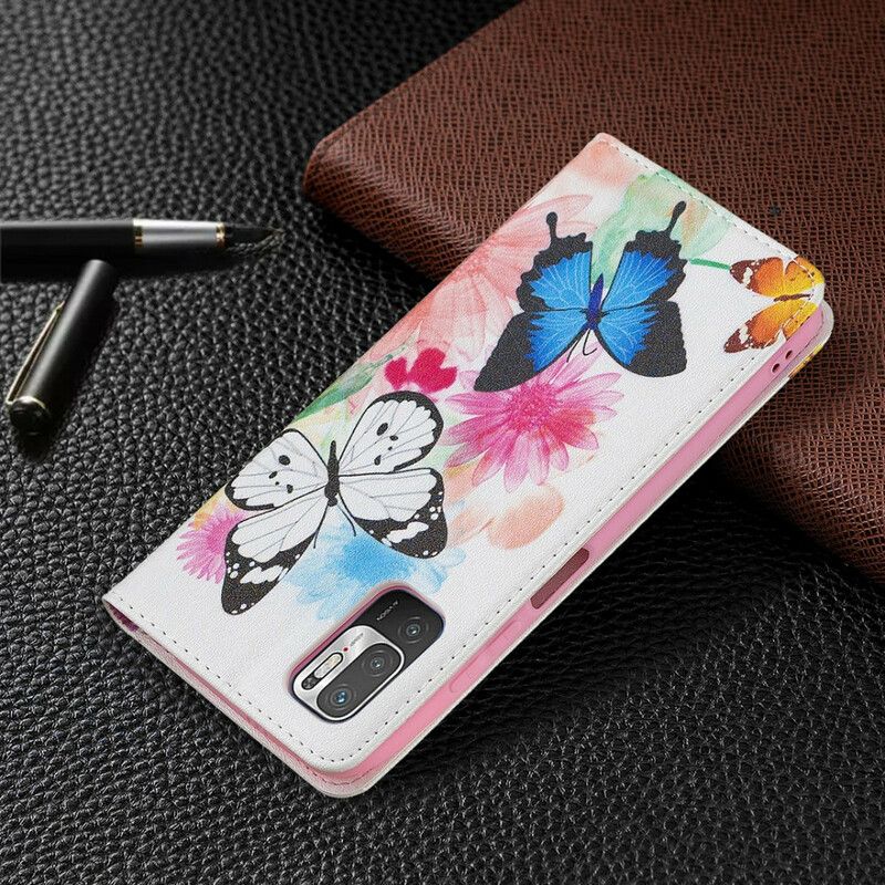 Cover Xiaomi Redmi Note 10 5G / Poco M3 Pro 5G Flip Cover Farverige Sommerfugle