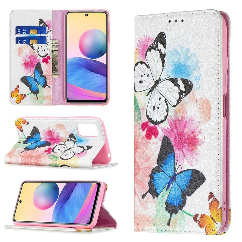 Cover Xiaomi Redmi Note 10 5G / Poco M3 Pro 5G Flip Cover Farverige Sommerfugle