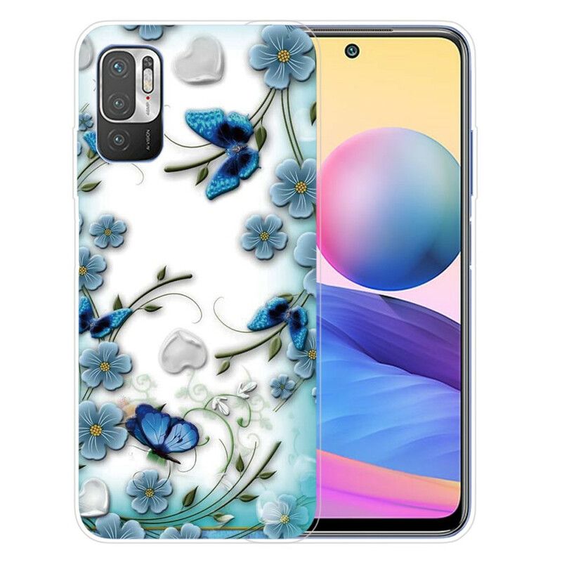 Cover Xiaomi Redmi Note 10 5G / Poco M3 Pro 5G Retro Sommerfugle Og Blomster