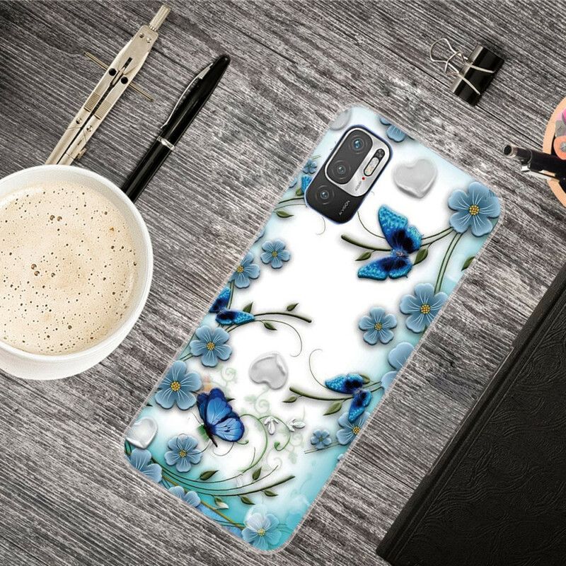 Cover Xiaomi Redmi Note 10 5G / Poco M3 Pro 5G Retro Sommerfugle Og Blomster