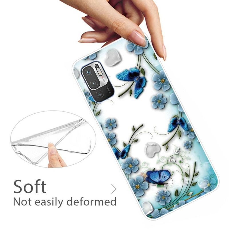 Cover Xiaomi Redmi Note 10 5G / Poco M3 Pro 5G Retro Sommerfugle Og Blomster