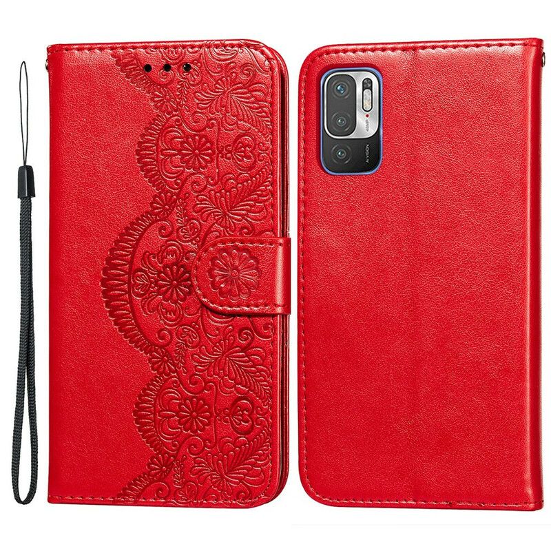 Flip Cover Xiaomi Redmi Note 10 5G / Poco M3 Pro 5G Blomsterbroderi