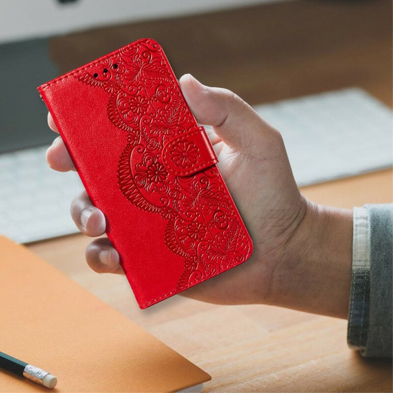 Flip Cover Xiaomi Redmi Note 10 5G / Poco M3 Pro 5G Blomsterbroderi