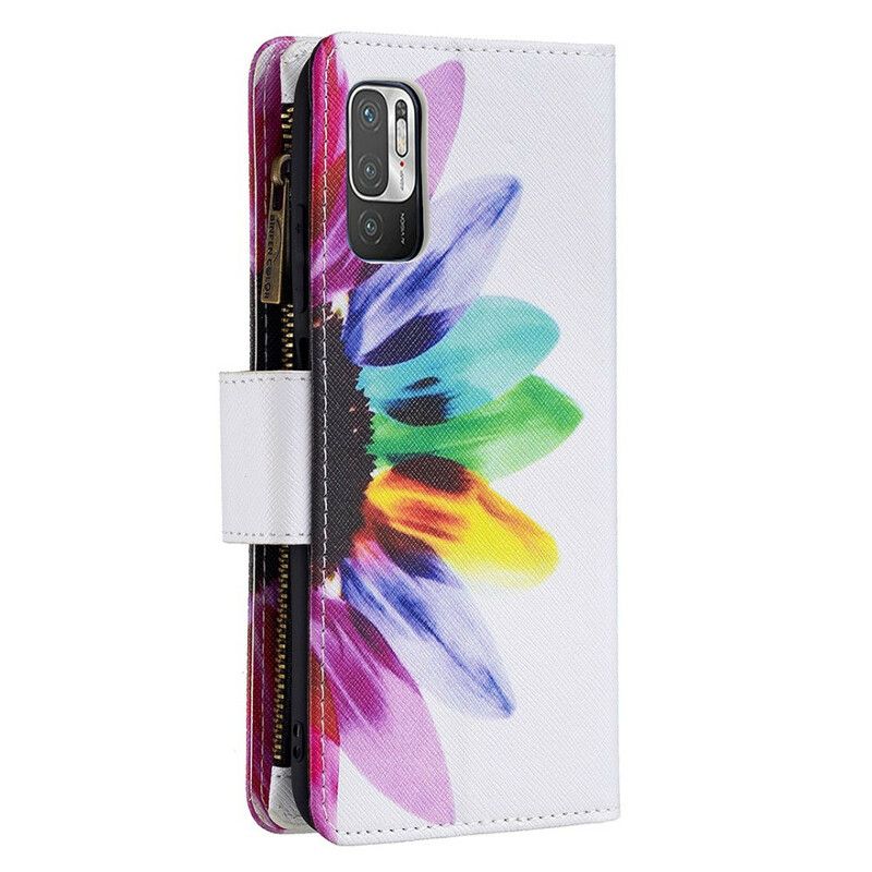 Flip Cover Xiaomi Redmi Note 10 5G / Poco M3 Pro 5G Blomsterlomme Med Lynlås