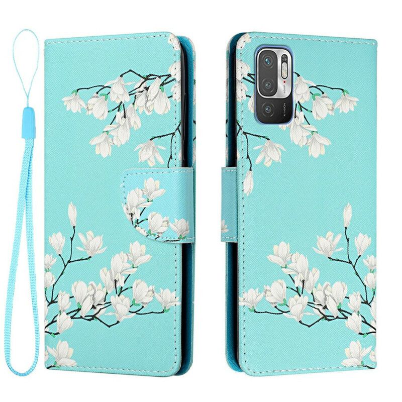 Flip Cover Xiaomi Redmi Note 10 5G / Poco M3 Pro 5G Med Snor Thong Blomstertræ