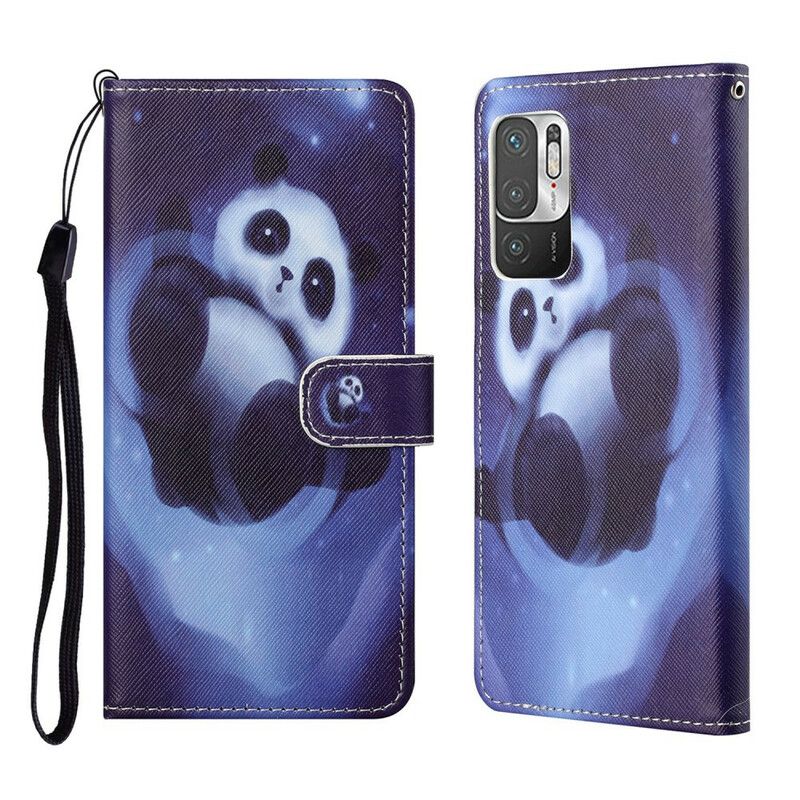 Flip Cover Xiaomi Redmi Note 10 5G / Poco M3 Pro 5G Med Snor Thong Space Panda