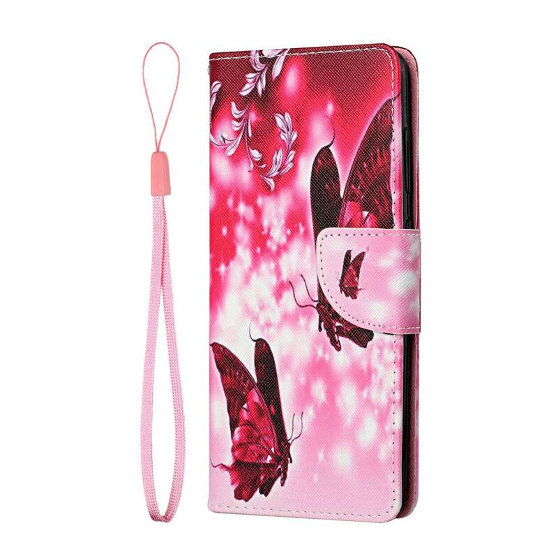 Flip Cover Xiaomi Redmi Note 10 5G / Poco M3 Pro 5G Røde Flyvende Sommerfugle