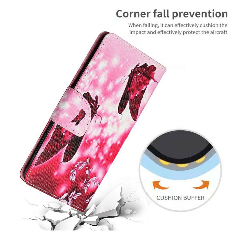 Flip Cover Xiaomi Redmi Note 10 5G / Poco M3 Pro 5G Røde Flyvende Sommerfugle