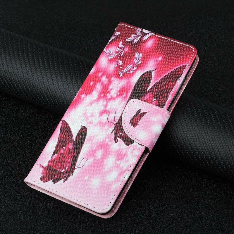 Flip Cover Xiaomi Redmi Note 10 5G / Poco M3 Pro 5G Røde Flyvende Sommerfugle