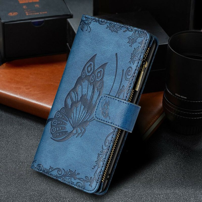 Flip Cover Xiaomi Redmi Note 10 5G / Poco M3 Pro 5G Sommerfugl Med Lynlåslomme