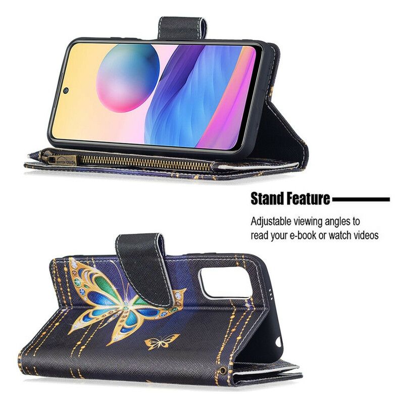 Flip Cover Xiaomi Redmi Note 10 5G / Poco M3 Pro 5G Sommerfugle Med Lynlåslomme