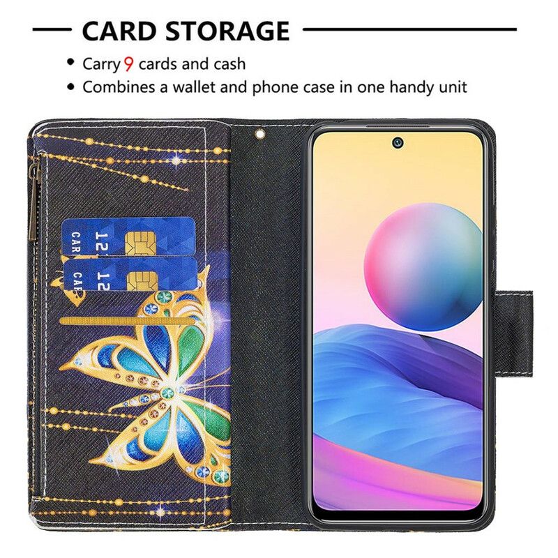 Flip Cover Xiaomi Redmi Note 10 5G / Poco M3 Pro 5G Sommerfugle Med Lynlåslomme