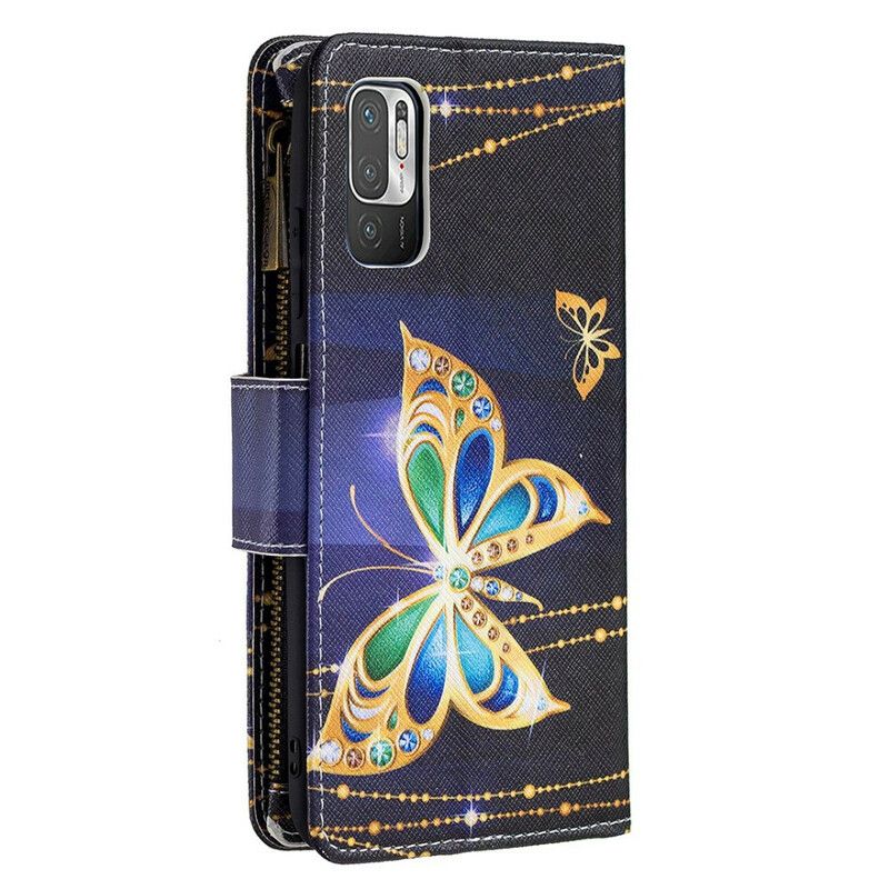 Flip Cover Xiaomi Redmi Note 10 5G / Poco M3 Pro 5G Sommerfugle Med Lynlåslomme