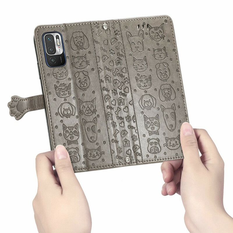 Læder Cover Xiaomi Redmi Note 10 5G / Poco M3 Pro 5G Animerede Dyr