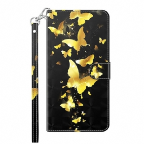 Læder Cover Xiaomi Redmi Note 10 5G / Poco M3 Pro 5G Gule Sommerfugle