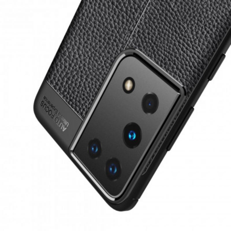 Cover Samsung Galaxy S21 Ultra 5G Dobbelt Linje Litchi Lædereffekt