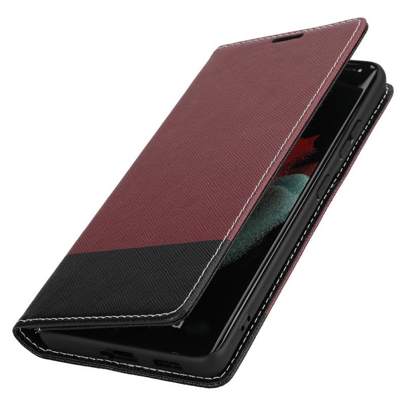 Cover Samsung Galaxy S21 Ultra 5G Flip Cover Tekstureret Tofarvet Kunstlæder