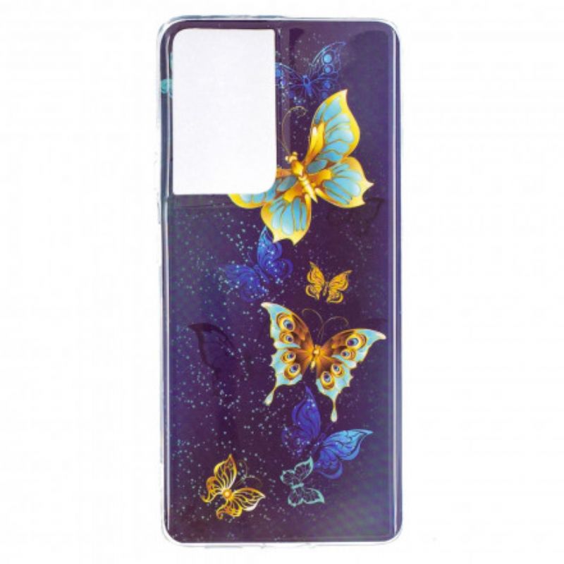 Cover Samsung Galaxy S21 Ultra 5G Fluorescerende Sommerfugleserie