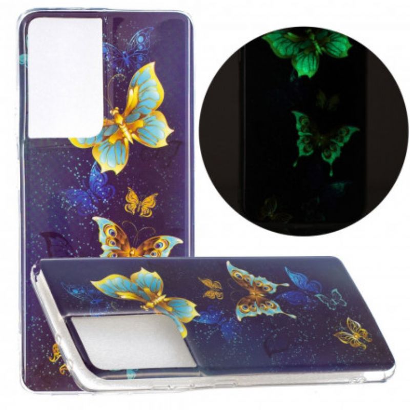 Cover Samsung Galaxy S21 Ultra 5G Fluorescerende Sommerfugleserie