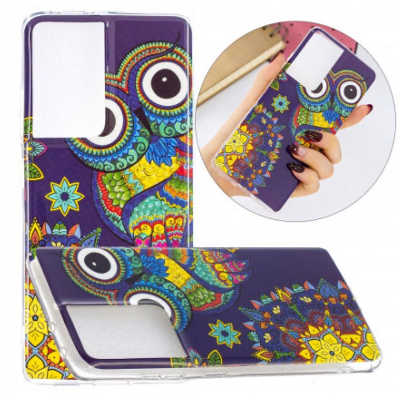 Cover Samsung Galaxy S21 Ultra 5G Fluorescerende Ugle Mandala