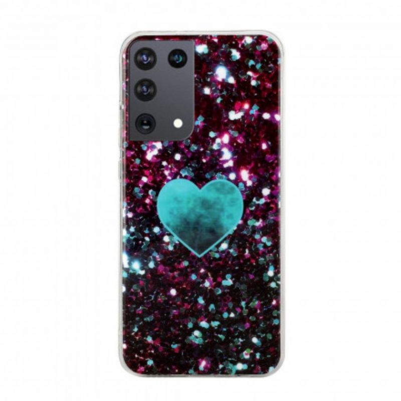 Cover Samsung Galaxy S21 Ultra 5G Glitter Marmor Hjerte