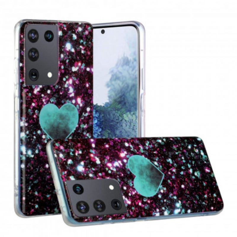 Cover Samsung Galaxy S21 Ultra 5G Glitter Marmor Hjerte