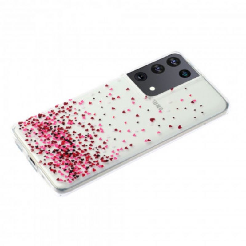 Cover Samsung Galaxy S21 Ultra 5G Transparente Flere Hjerter