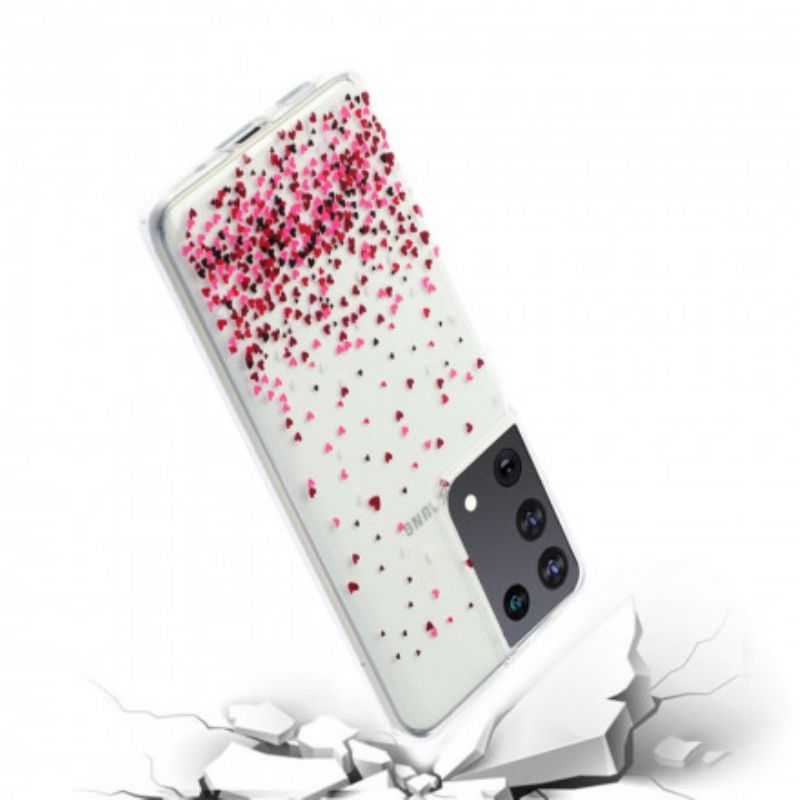 Cover Samsung Galaxy S21 Ultra 5G Transparente Flere Hjerter