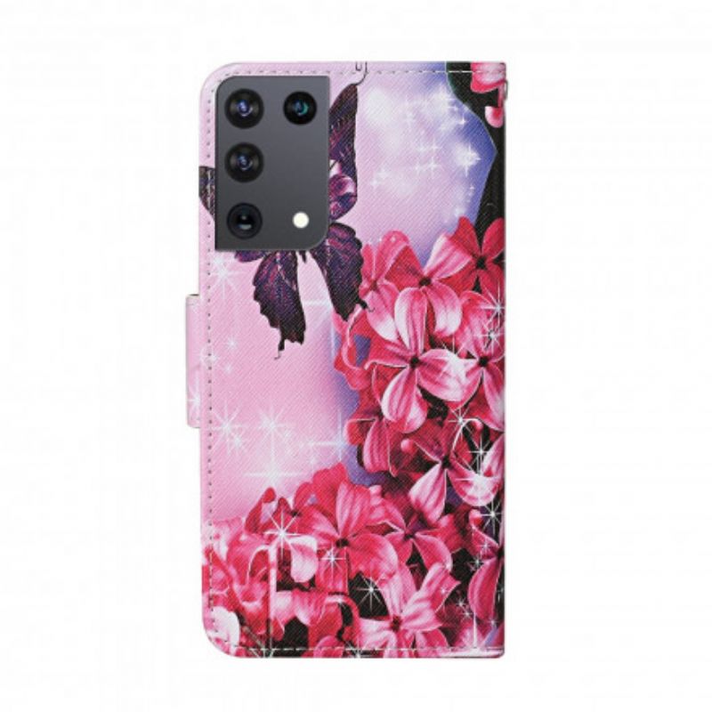 Flip Cover Samsung Galaxy S21 Ultra 5G Blomstersommerfugle-rem