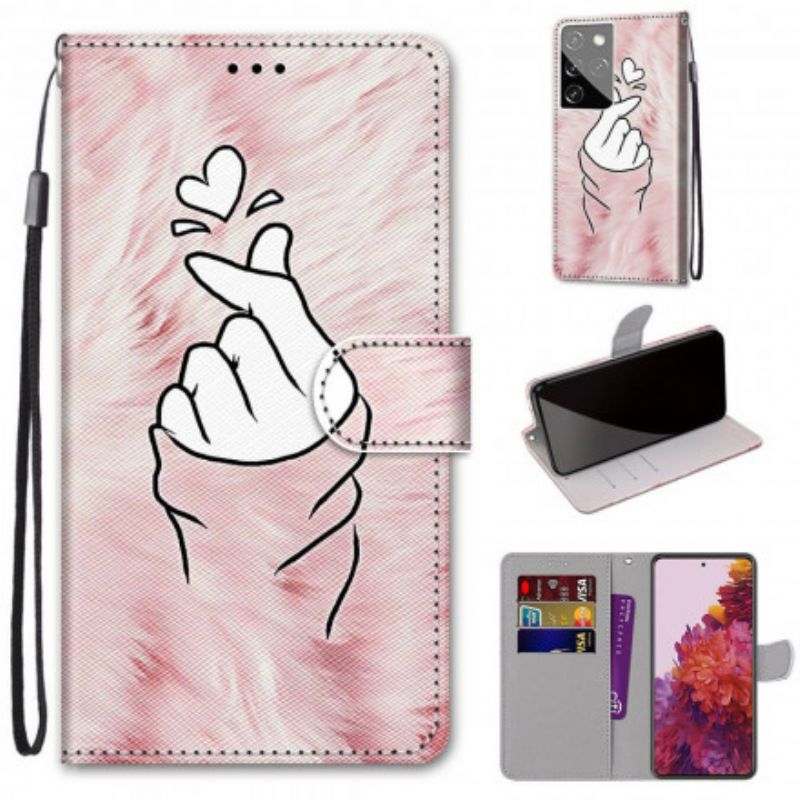 Flip Cover Samsung Galaxy S21 Ultra 5G Fingerhjerte