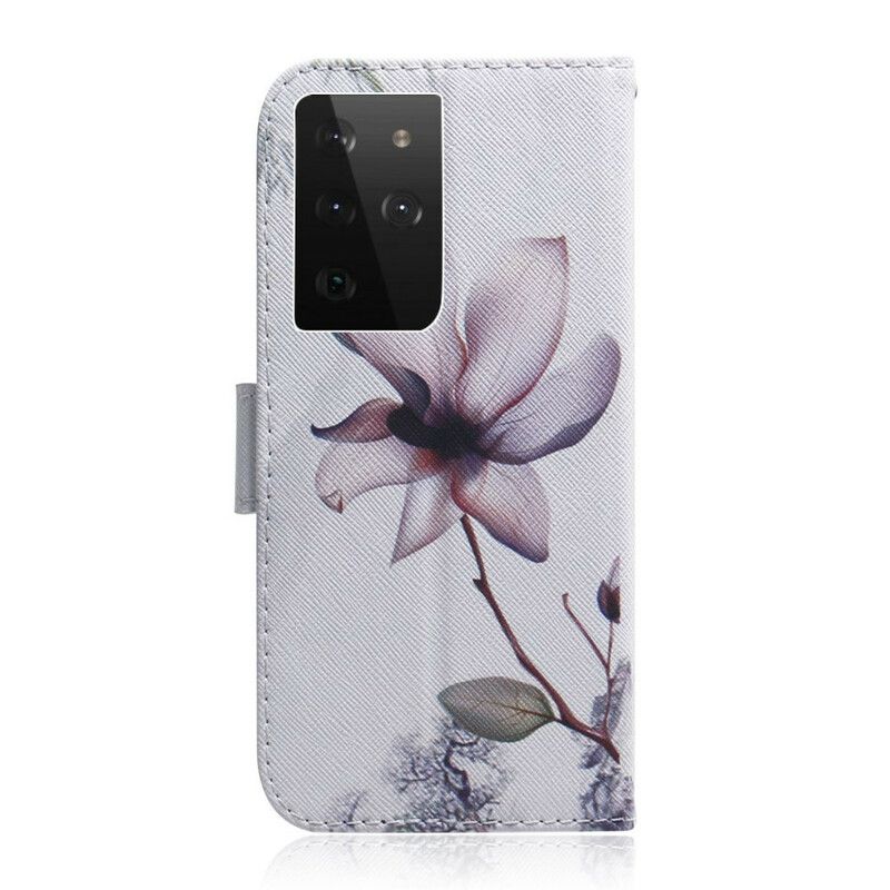 Flip Cover Samsung Galaxy S21 Ultra 5G Gammel Rosenblomst