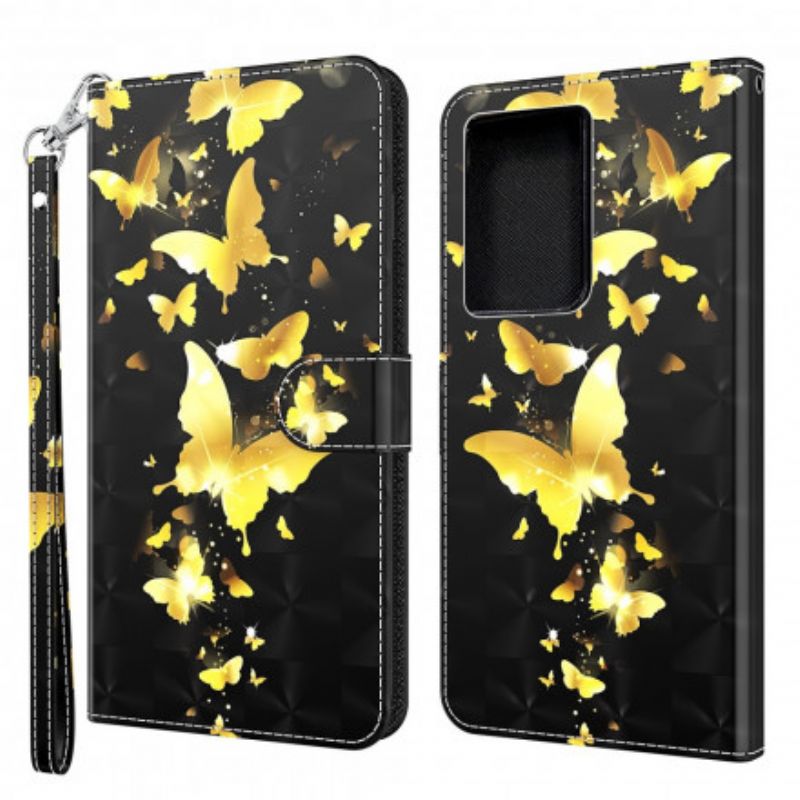 Flip Cover Samsung Galaxy S21 Ultra 5G Gule Sommerfugle