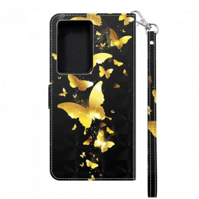 Flip Cover Samsung Galaxy S21 Ultra 5G Gule Sommerfugle