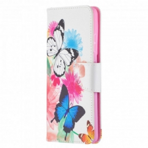 Flip Cover Samsung Galaxy S21 Ultra 5G Malede Sommerfugle Og Blomster