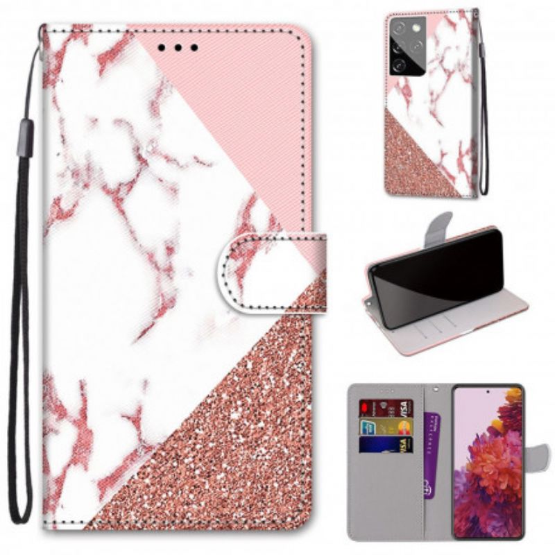 Flip Cover Samsung Galaxy S21 Ultra 5G Marmor Og Glittertrekant