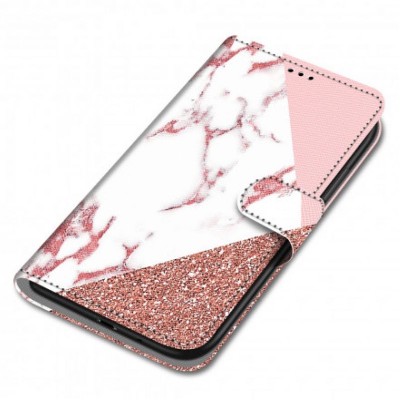 Flip Cover Samsung Galaxy S21 Ultra 5G Marmor Og Glittertrekant