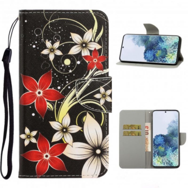 Flip Cover Samsung Galaxy S21 Ultra 5G Med Snor Farverige Stropblomster