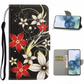 Flip Cover Samsung Galaxy S21 Ultra 5G Med Snor Farverige Stropblomster