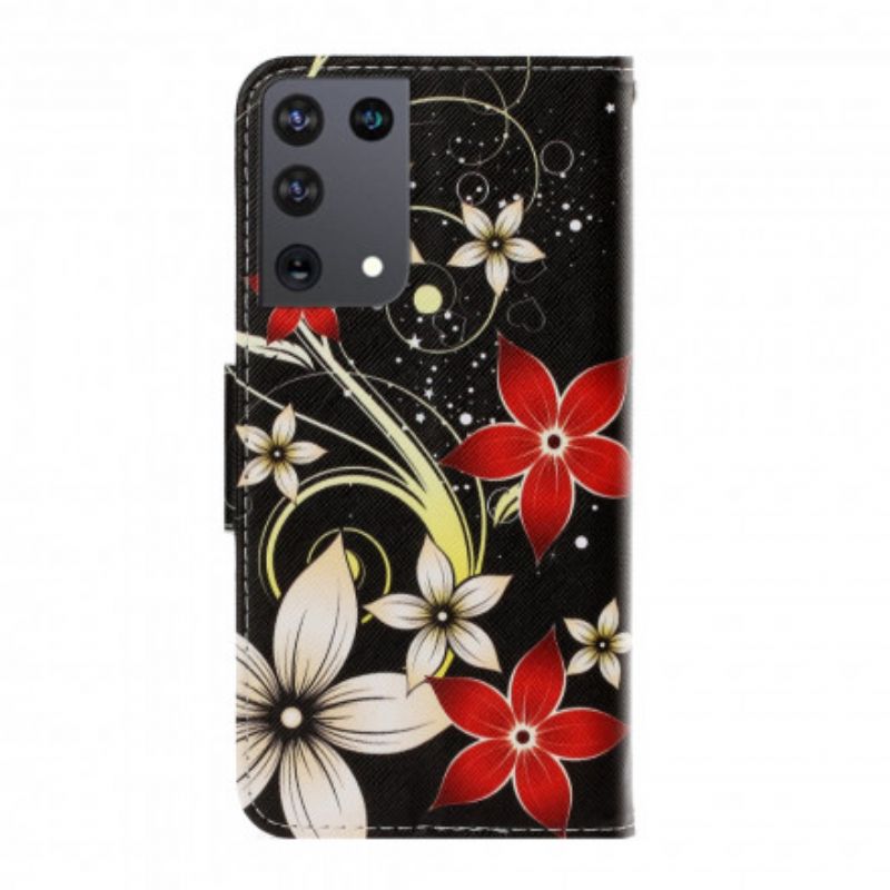 Flip Cover Samsung Galaxy S21 Ultra 5G Med Snor Farverige Stropblomster