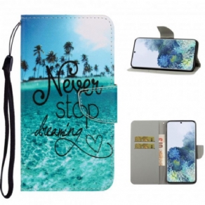 Flip Cover Samsung Galaxy S21 Ultra 5G Med Snor Hold Aldrig Op Med At Drømme Navy Strappy