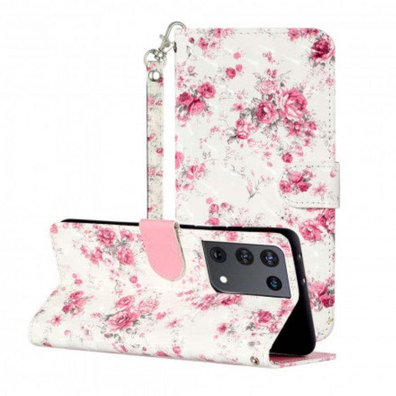 Flip Cover Samsung Galaxy S21 Ultra 5G Med Snor Strop Lys Spot Blomster