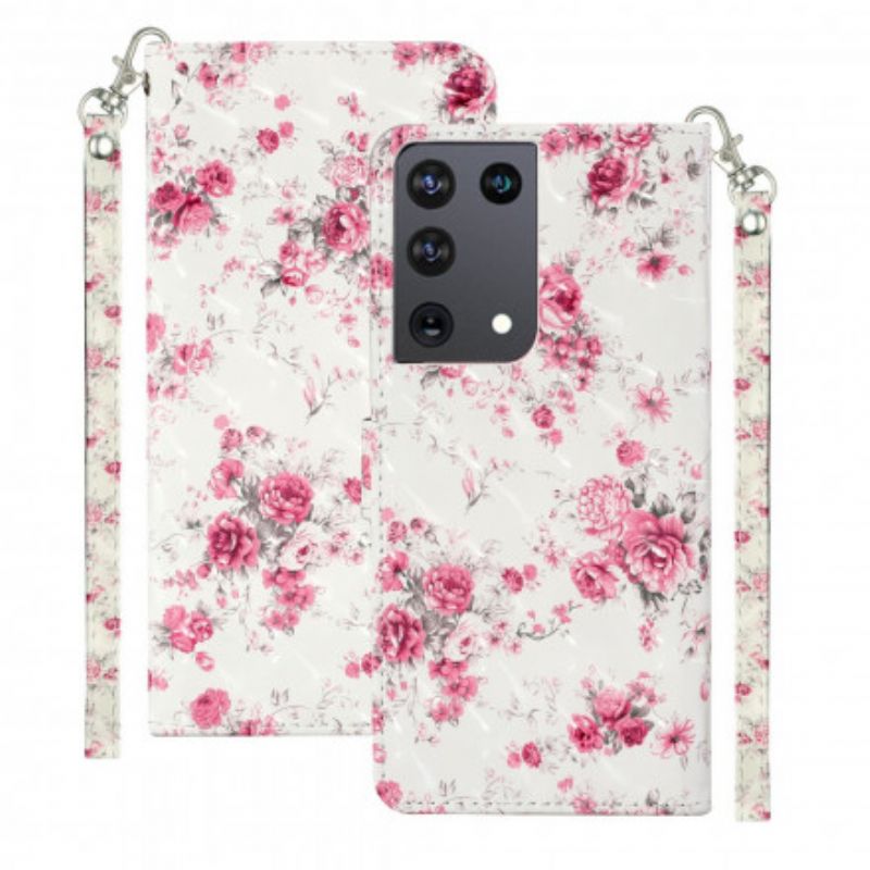 Flip Cover Samsung Galaxy S21 Ultra 5G Med Snor Strop Lys Spot Blomster