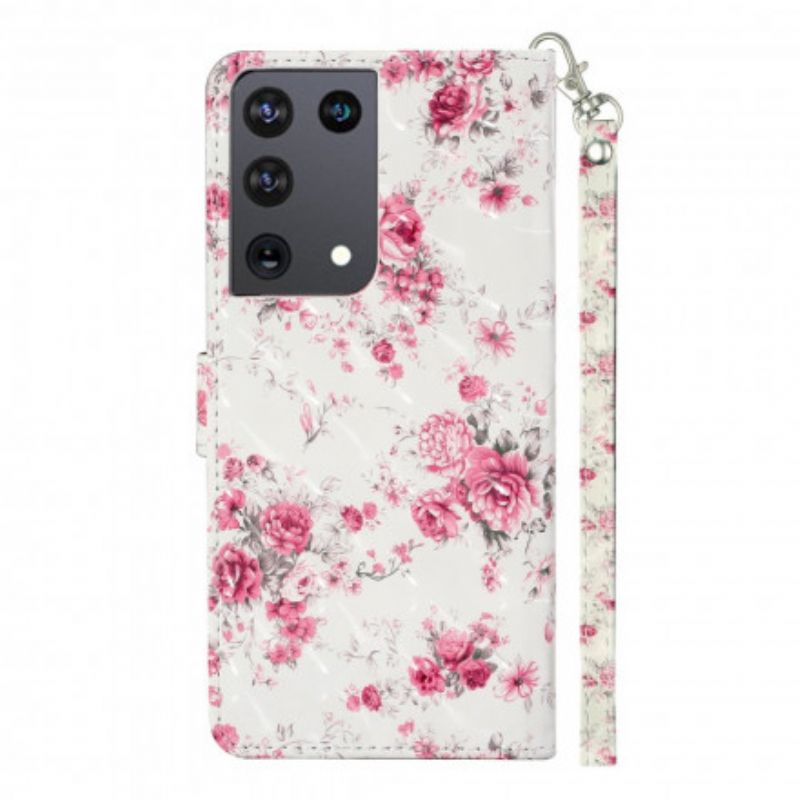 Flip Cover Samsung Galaxy S21 Ultra 5G Med Snor Strop Lys Spot Blomster