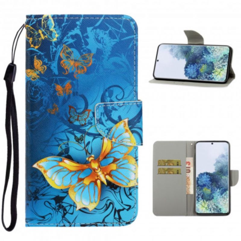 Flip Cover Samsung Galaxy S21 Ultra 5G Med Snor Variationer Af Sommerfuglestrop