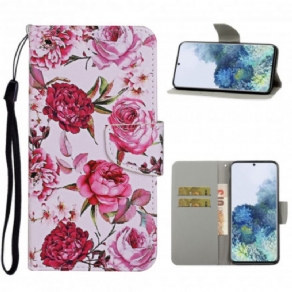 Flip Cover Samsung Galaxy S21 Ultra 5G Mestrede Blomster Med Rem