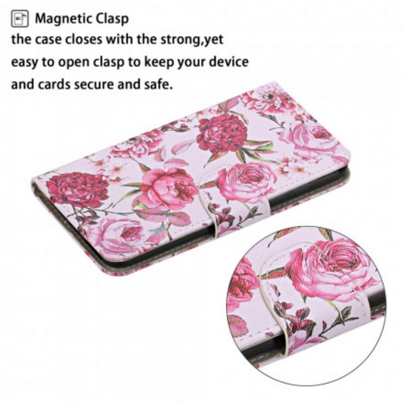 Flip Cover Samsung Galaxy S21 Ultra 5G Mestrede Blomster Med Rem