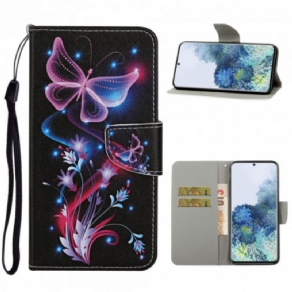 Flip Cover Samsung Galaxy S21 Ultra 5G Sommerfugle Og Snor