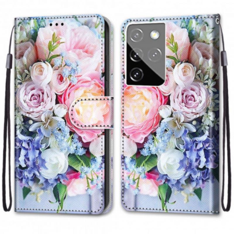 Læder Cover Samsung Galaxy S21 Ultra 5G Blomstervidunder