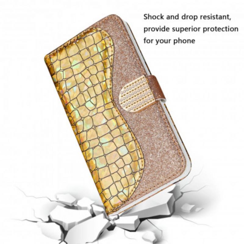 Læder Cover Samsung Galaxy S21 Ultra 5G Croc Diamanter